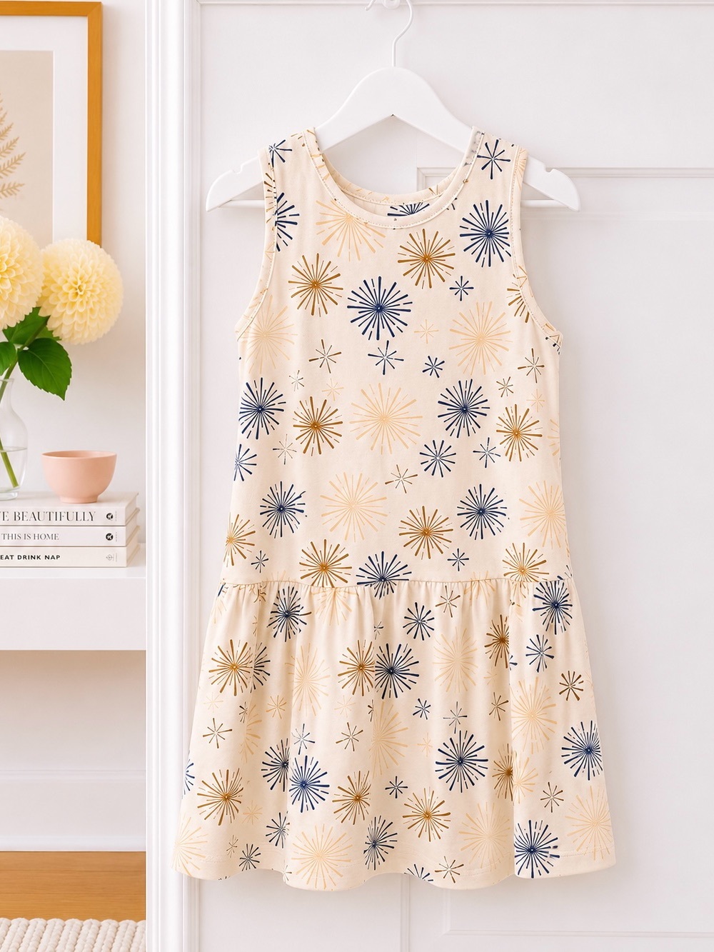 Miles the Label- Girls Fireworks Print Dress- Crème- Sz. 6y